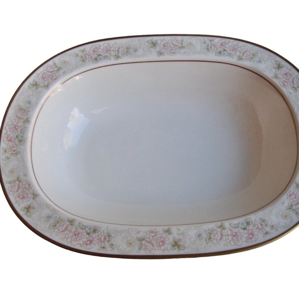 Noritake Willowbrook 10" Serving Bowl Bone China Blue Pink Floral On Cream JAPAN